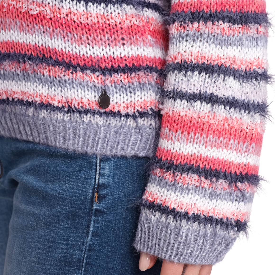 Gina Benotti Damen Strickpullover mit Effektgarn pink / hellgrau / dunkelblau