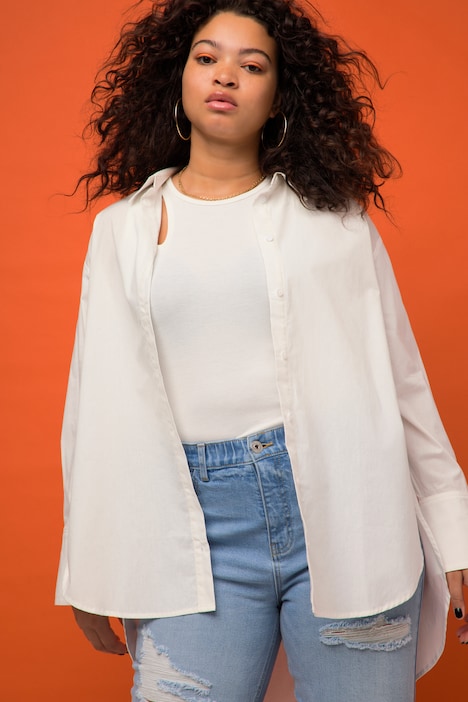 Hemdbluse, oversized, Hemdkragen, Langarm