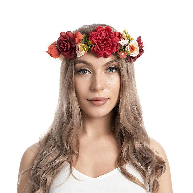(Ø18cm) Haar Blumenkranz Party Accessoire Rosen Haarband für Hochzeit / Junggesellinnenabschied - Rot