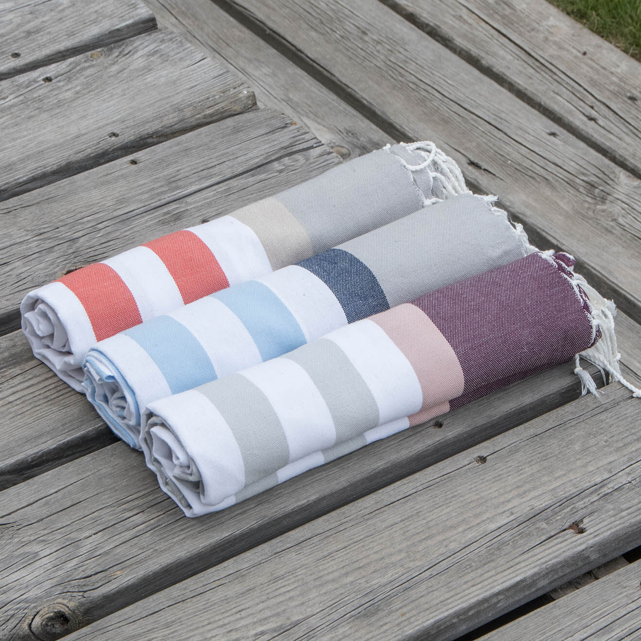Febronie Fouta Arcachon bleu ciel/blanc/bleu marine/gris perle - 100x200 cm