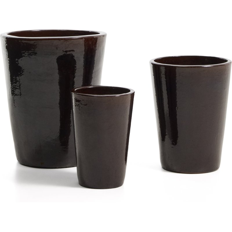 Ensemble Rotja de 3 pots de fleurs en terre cuite, finition grenat émaillée Ø 26 / 35 / 47 cm