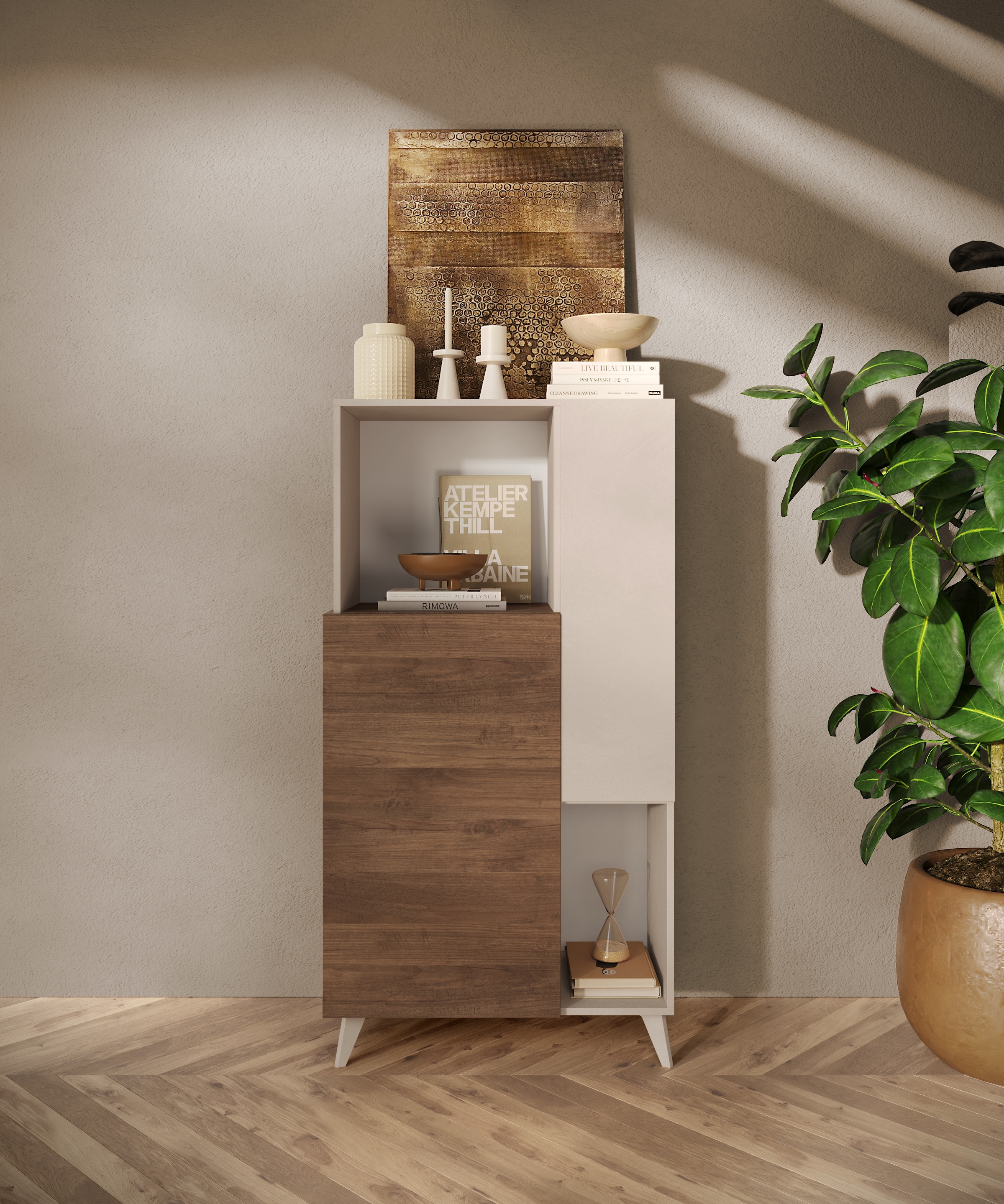 INOSIGN Highboard »Monaco Höhe 154 cm, Stauraumschrank mit 2 Türen (4 Fächer) und 2 offen« Hohe, schmale Kommode – sanftes Schliessen, edles Design, viel Platz
