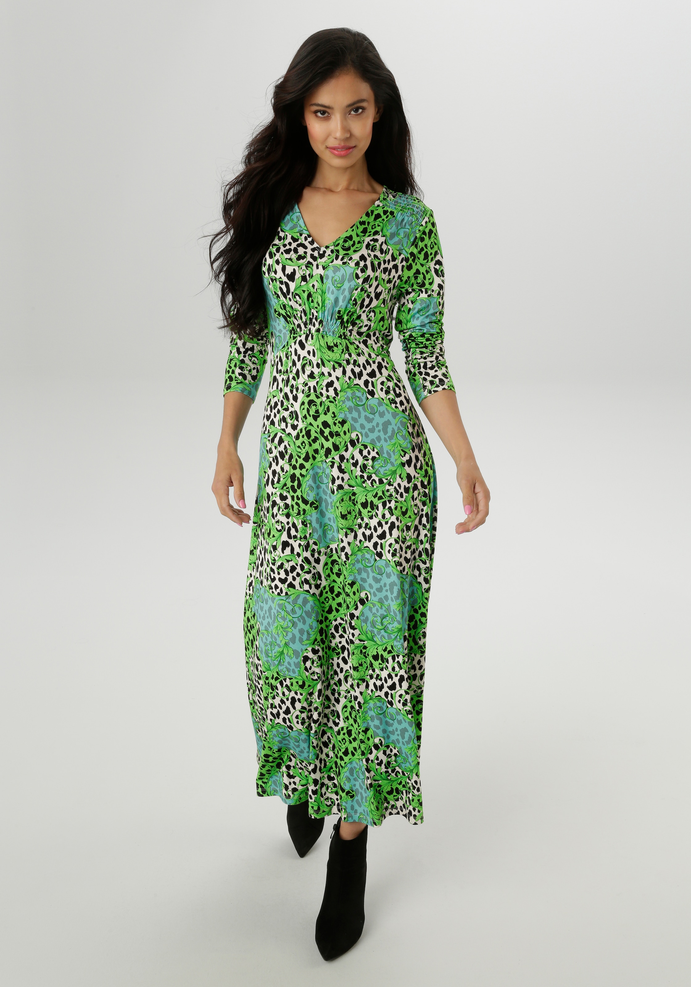 Aniston SELECTED Midikleid mit Smok-Details und fantasievollem Leo-Print - NEUE KOLLEKTION