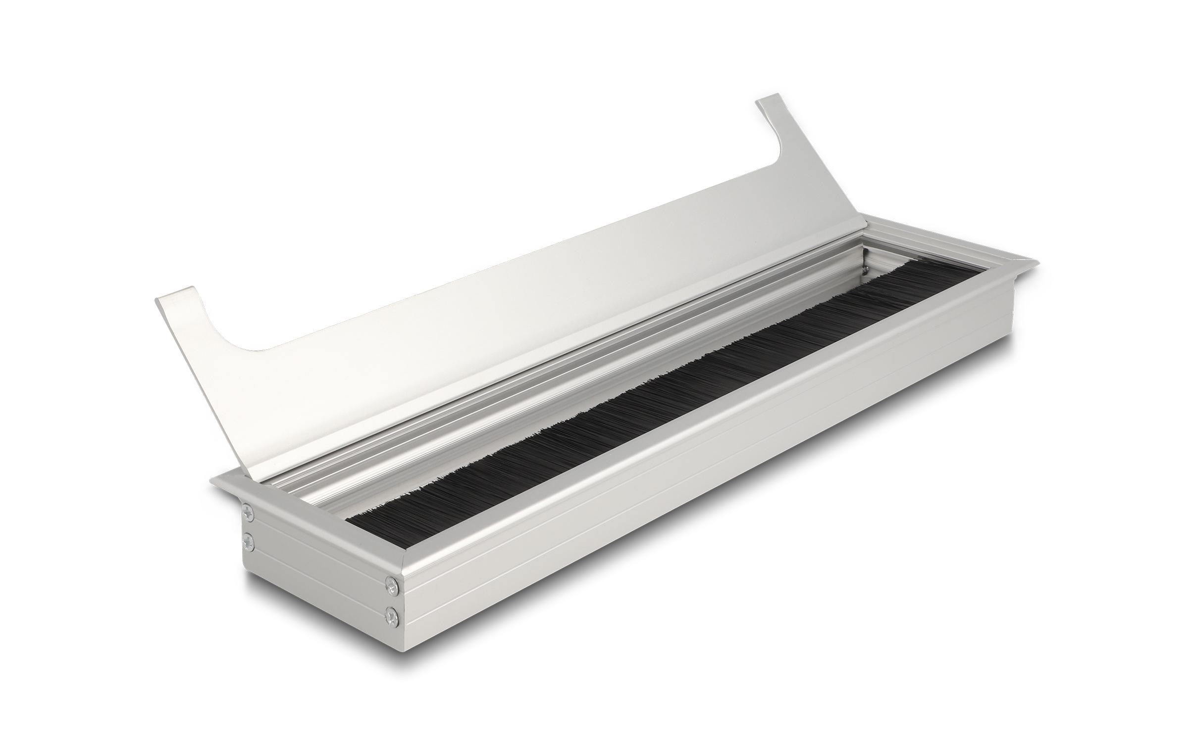 Einbaurahmen für Tisch mit Bürste 300x80x28mm, SilberDelock Kabeldurchführung für Tischeinbau mit Bürste 300 x 80 x 28 mm Silber