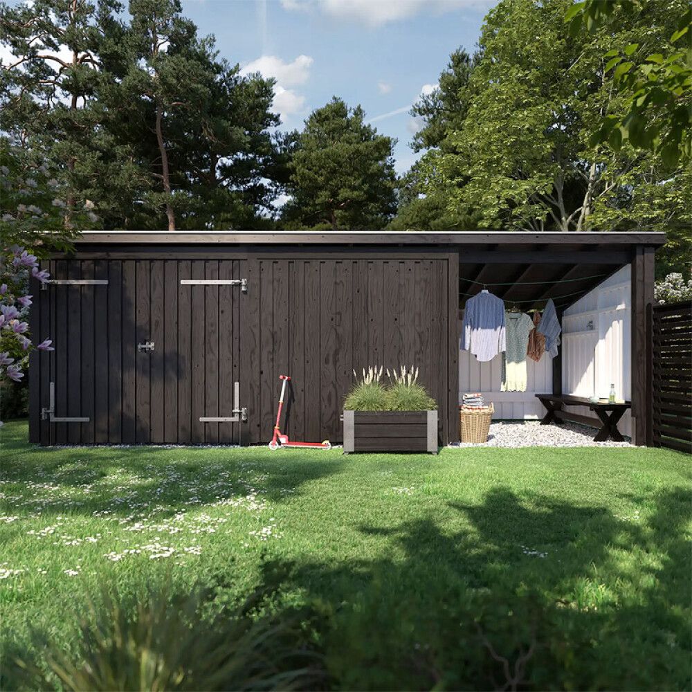REDSKAPSBOD PLUS NORDIC 3 INKL TAKPAPP/STOLPEFOT DOBBELDØR/ÅPEN 14M²