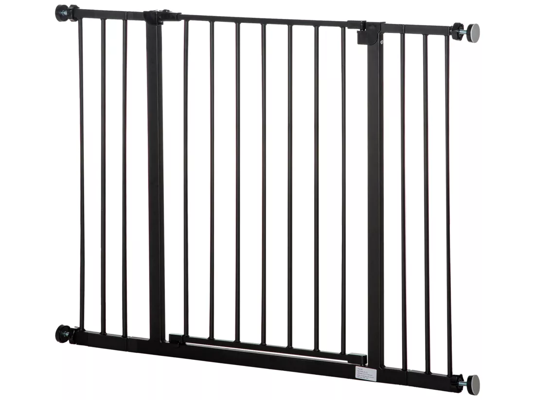 Barrière de sécurité longueur réglable dim. 76-107l x 76H cm sans perçage métal plastique noir