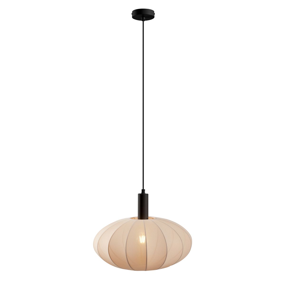 Japandi hanglamp zwart met bruine stoffen kap - Bida