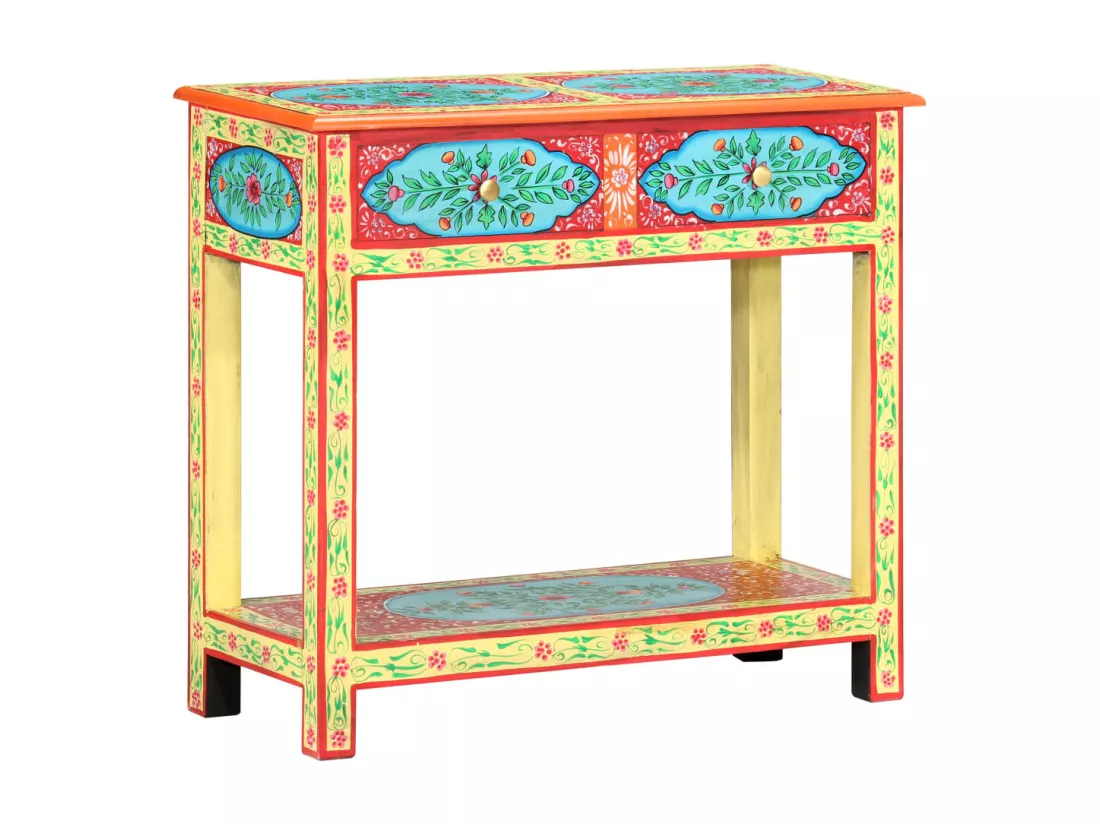 Table console peinte à la main 80x35x75 cm Bois de manguier