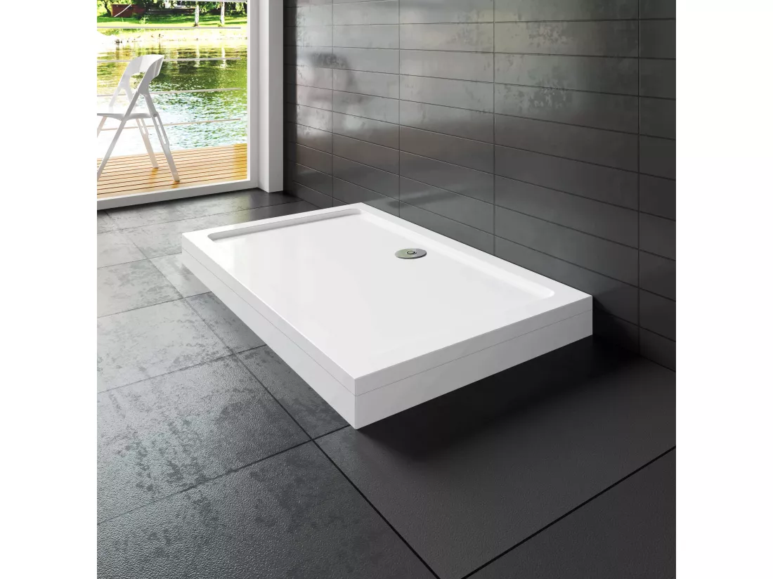 Aica Receveur de Douche blanc rectangulaire 140x90cm, Receveur extra-plat à poser ou à encastrer, avec le kit de pieds