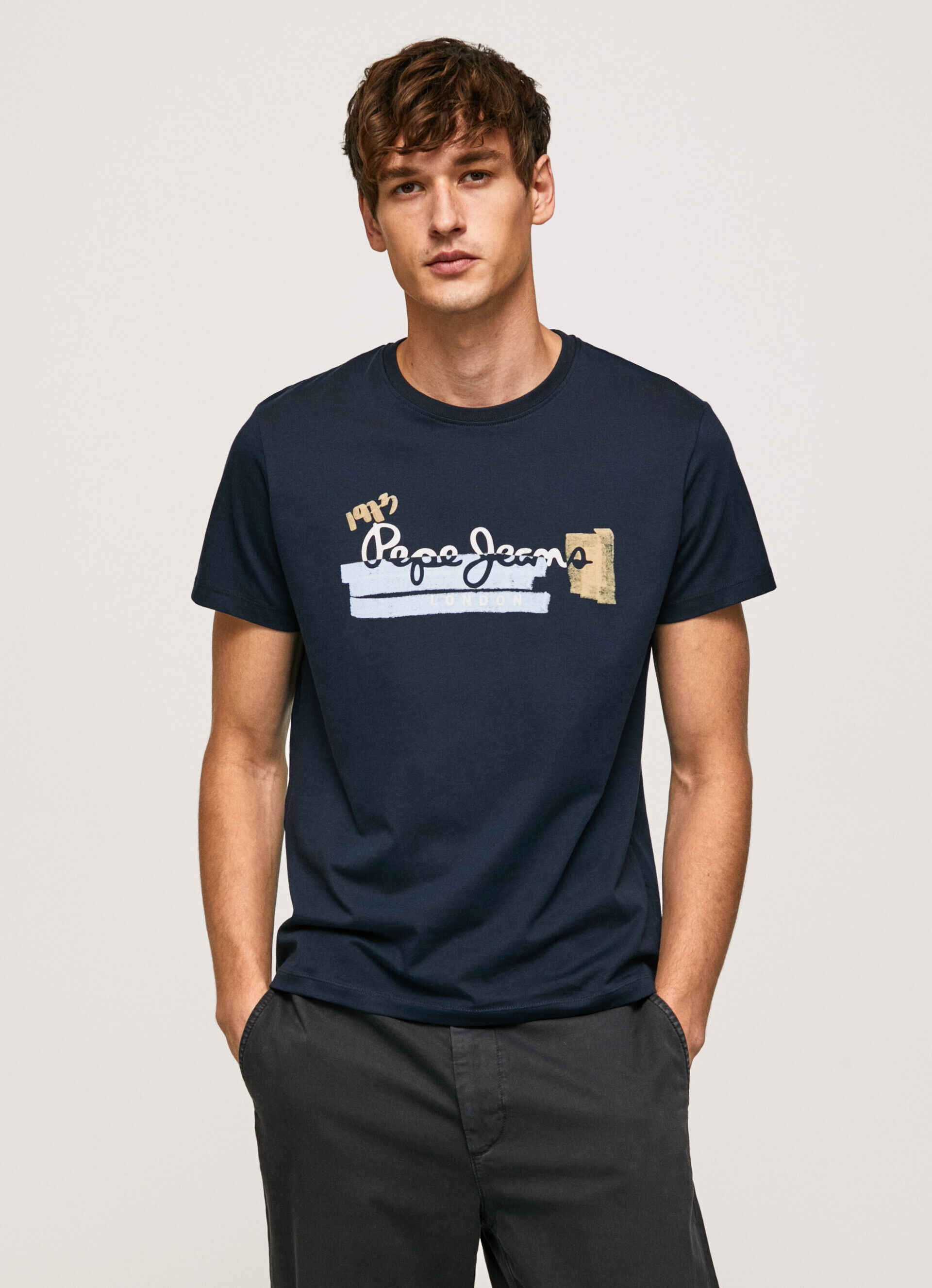 Camiseta de algodão com logo de pinceladas - azul dulwich