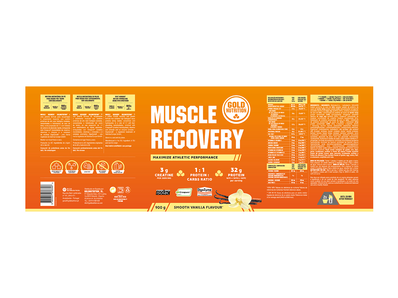 MUSCLE RECOVERY GOLDNUTRITION BAUNILHA 900 G