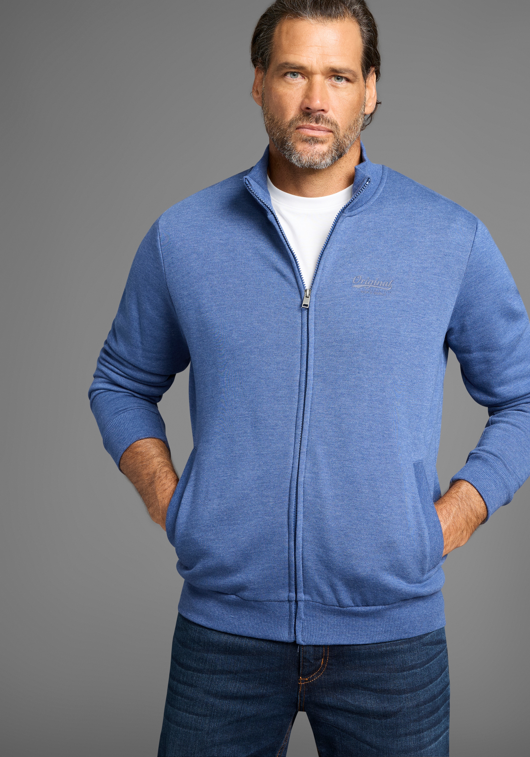 Man's World Sweatjacke , Stehkragen und dezentem Logodruck