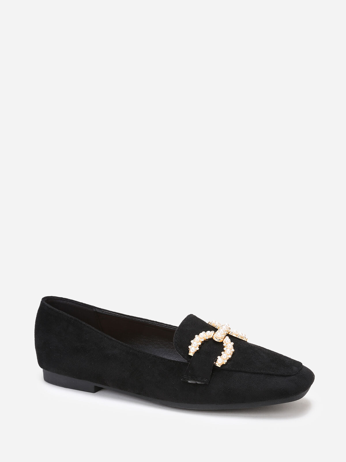 Mocassins en suédine à perles et strass- Noir