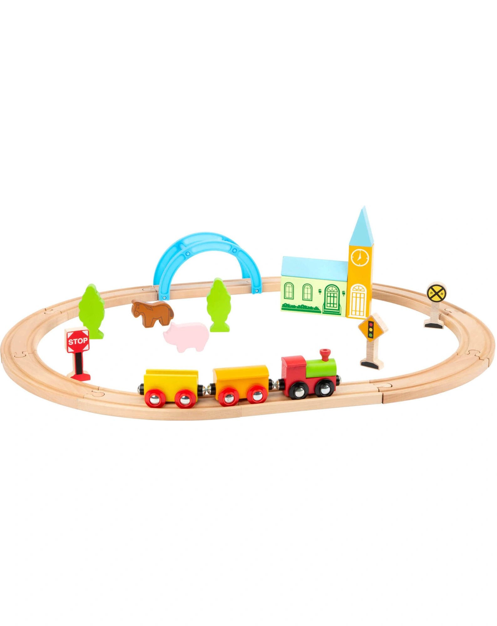 Holzeisenbahn STADT UND LAND 24-teilig in natur/bunt