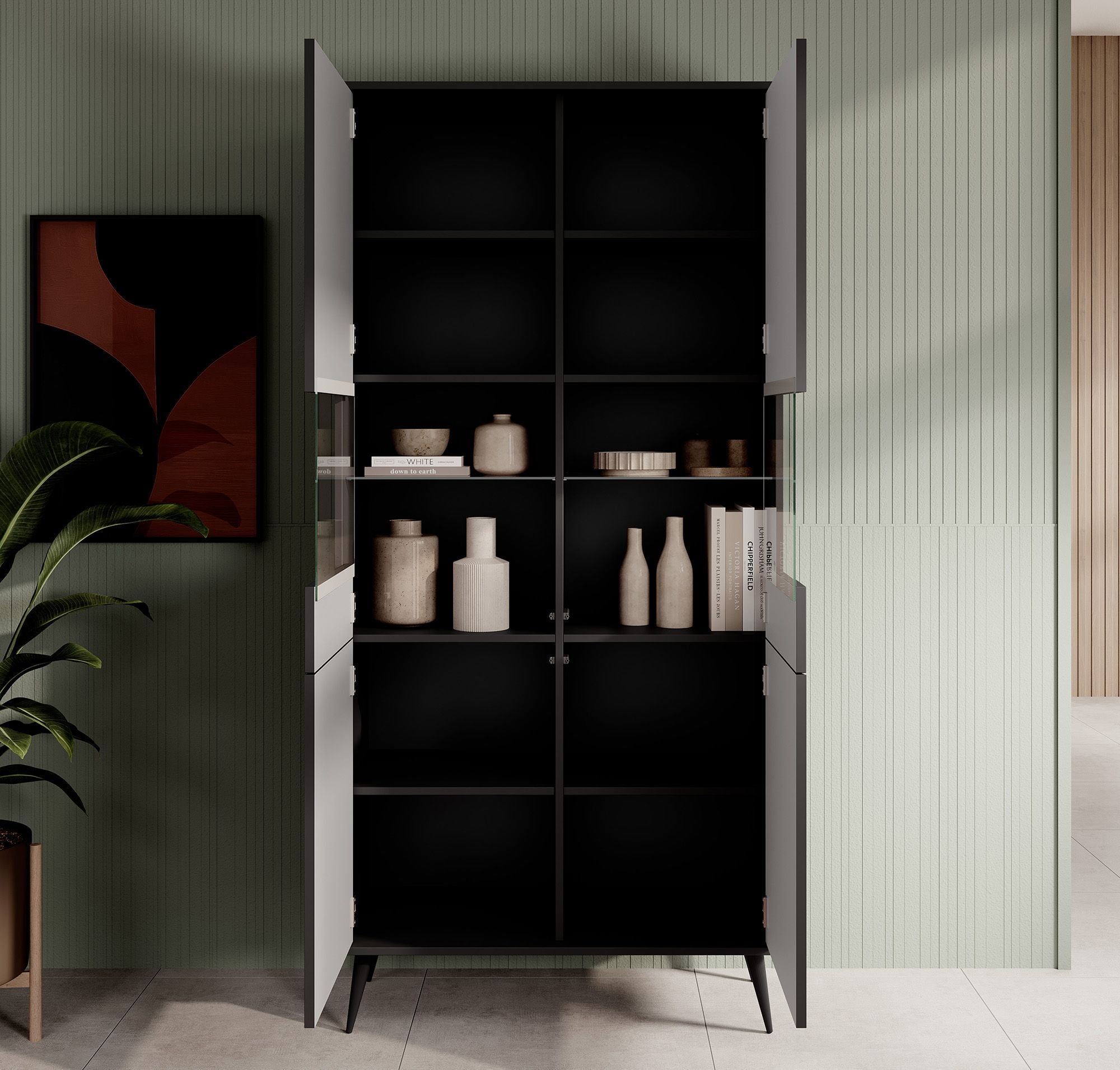 Meubella - Vitrinekast Winq - Antraciet - 90 cm