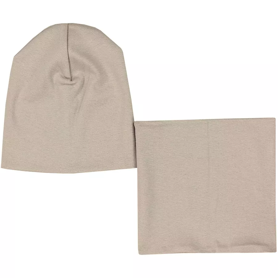 TupTam Unisex Kinder Beanie Mütze Schlauchschal Set beige Modell 1