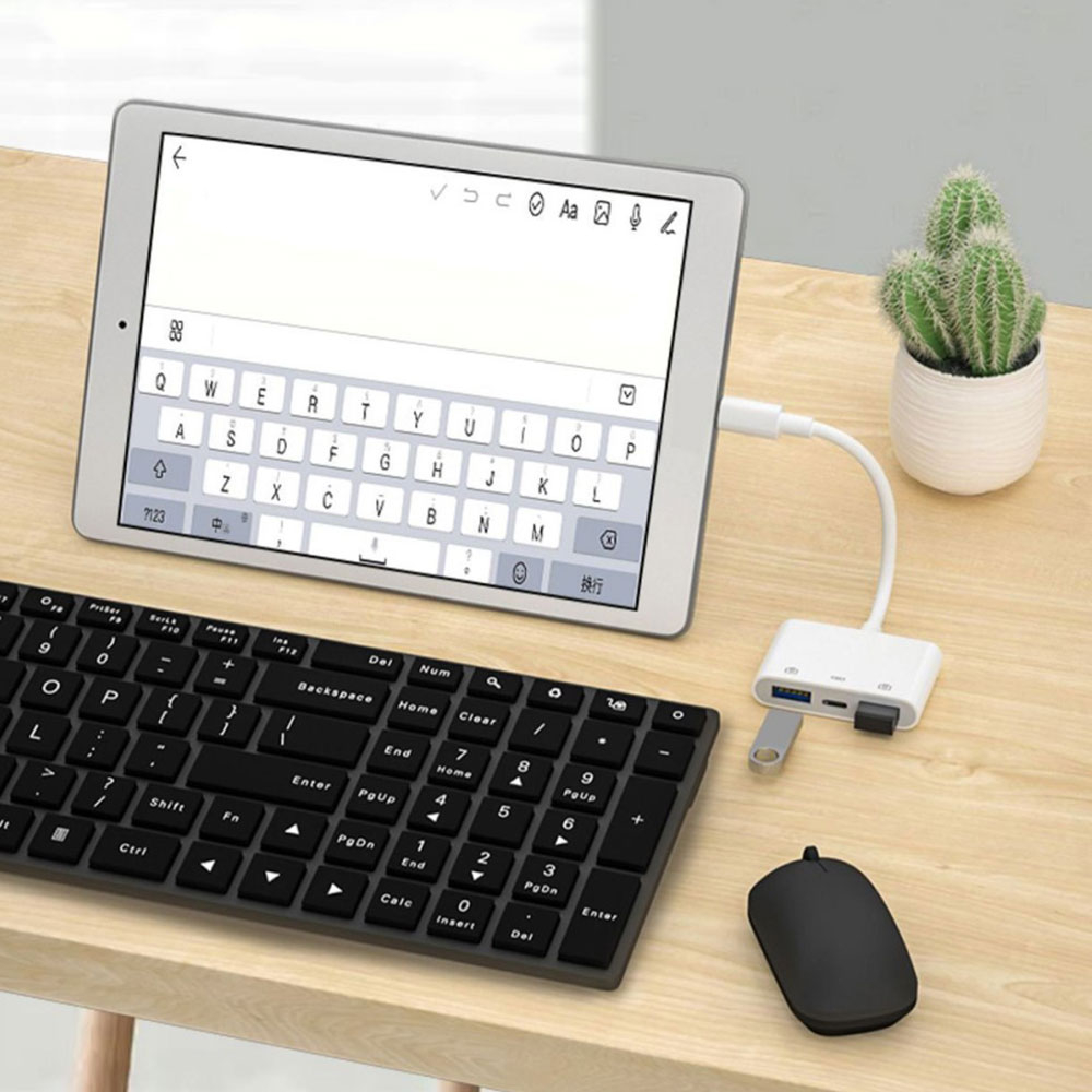 USB C auf 2x USB A (3.0) / USB C (PD/24W) Lade Adapter Konverter für Handy / MacBook Pro / Laptop - Weiss