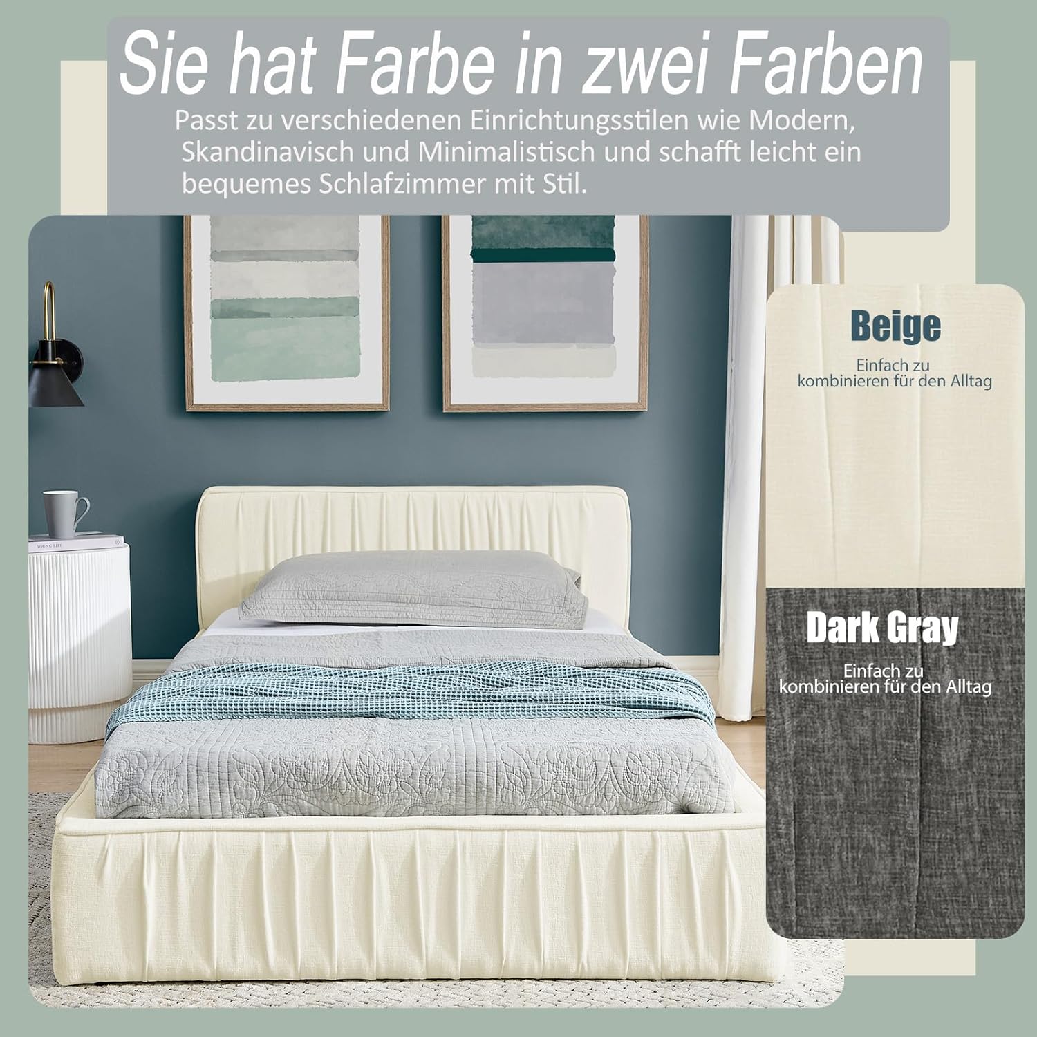 okwish Polsterbett 90x200 Jugendbett mit Bettgestell und Lattenrost - Für Kinder Jugendliche und Erwachsene geeignet - Maximale Tragkraft 200 kg, ohne Matratze, Chenille Beige