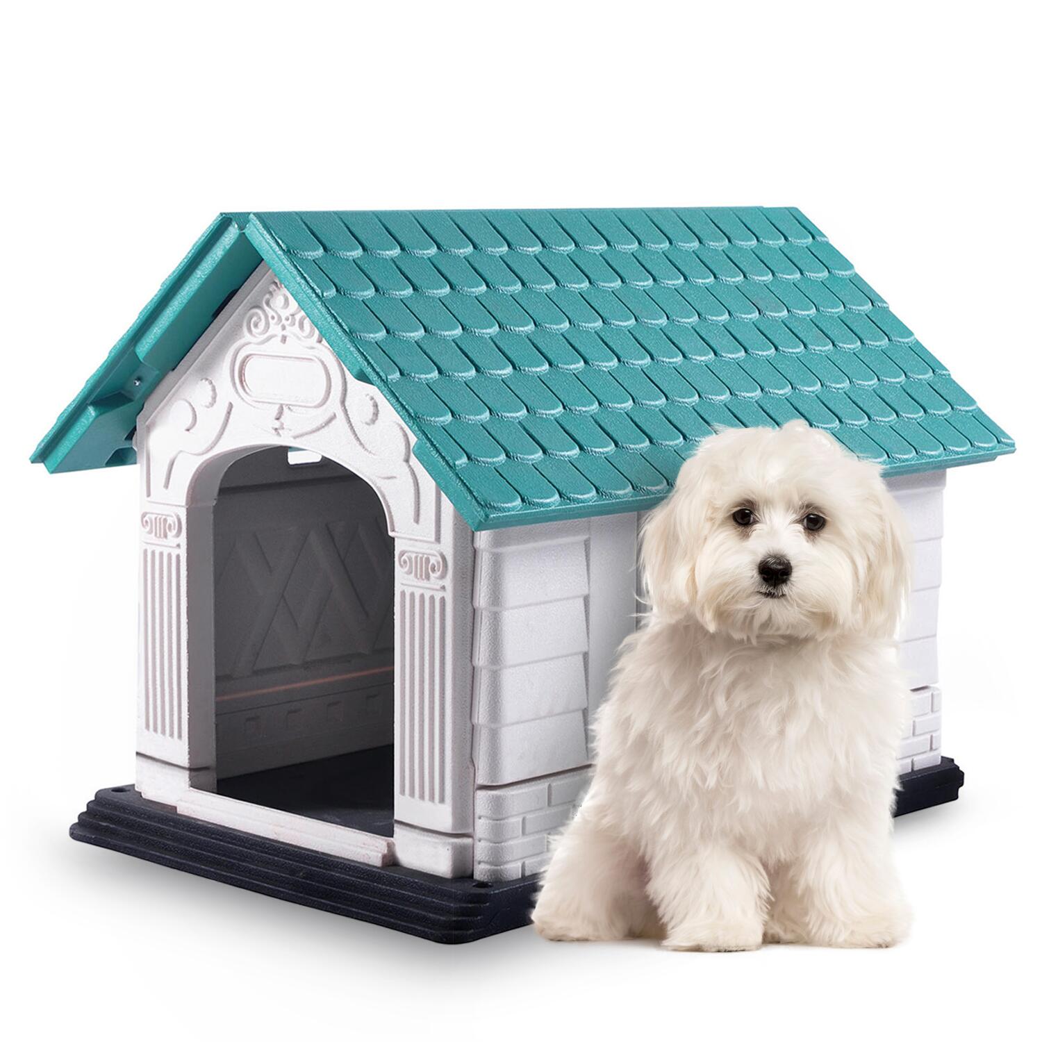 Casinha de cachorro Nobleza em plástico, à prova d'água, resistente às intempéries e à água, com telhado de duas águas, para uso interno e externo (P 72x57x57,6 cm)