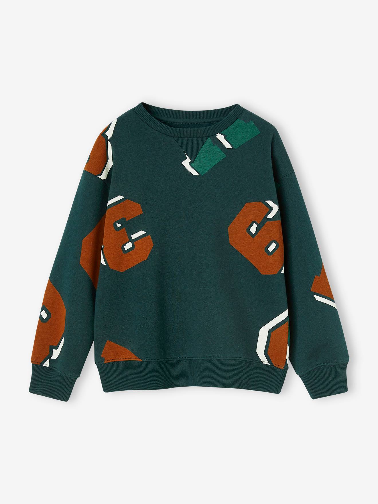 Moletom de gola redonda com estampas maxi para meninos, verde pinho