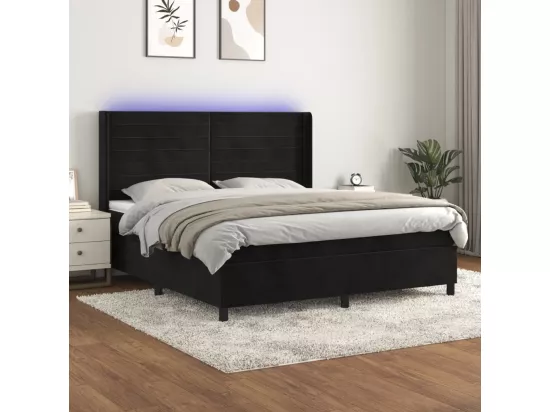 Sommier tapissier avec matelas et LED Noir 160x200 cm Velours