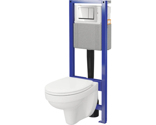 Cersanit wandclosetset CERSANIA, diepspoel, open rand, glanzend wit, met toiletzitting, wandclosetframe en bedieningsplaat, wit, SZWZ1009076282