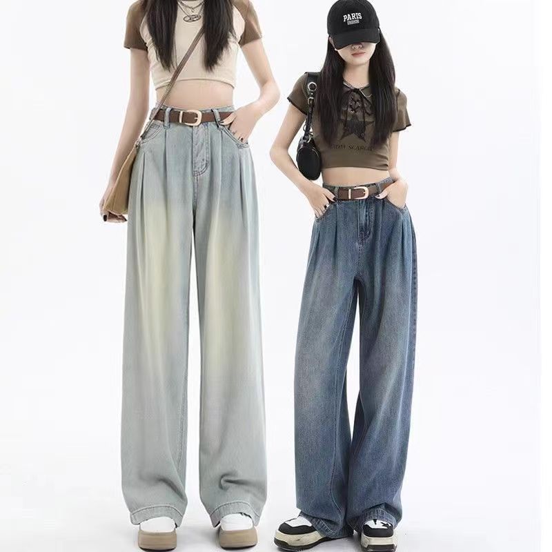 Everose - High Waist Washed Wide Leg Jeans