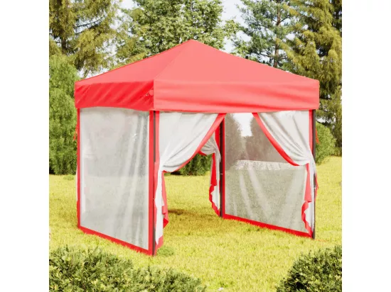 Tente de réception pliable avec parois Rouge 2x2 m