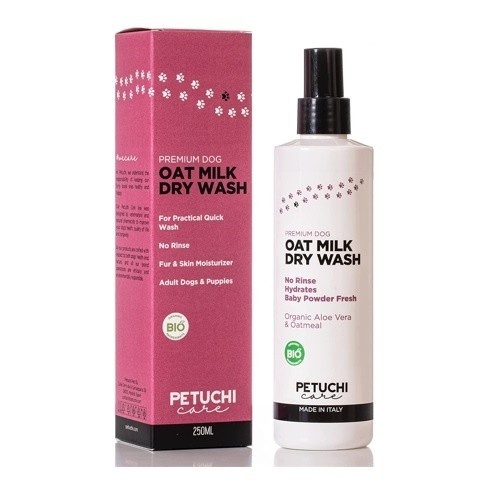 Shampoo sem enxágue PETUCHI com aroma de talco para filhotes e cães.
