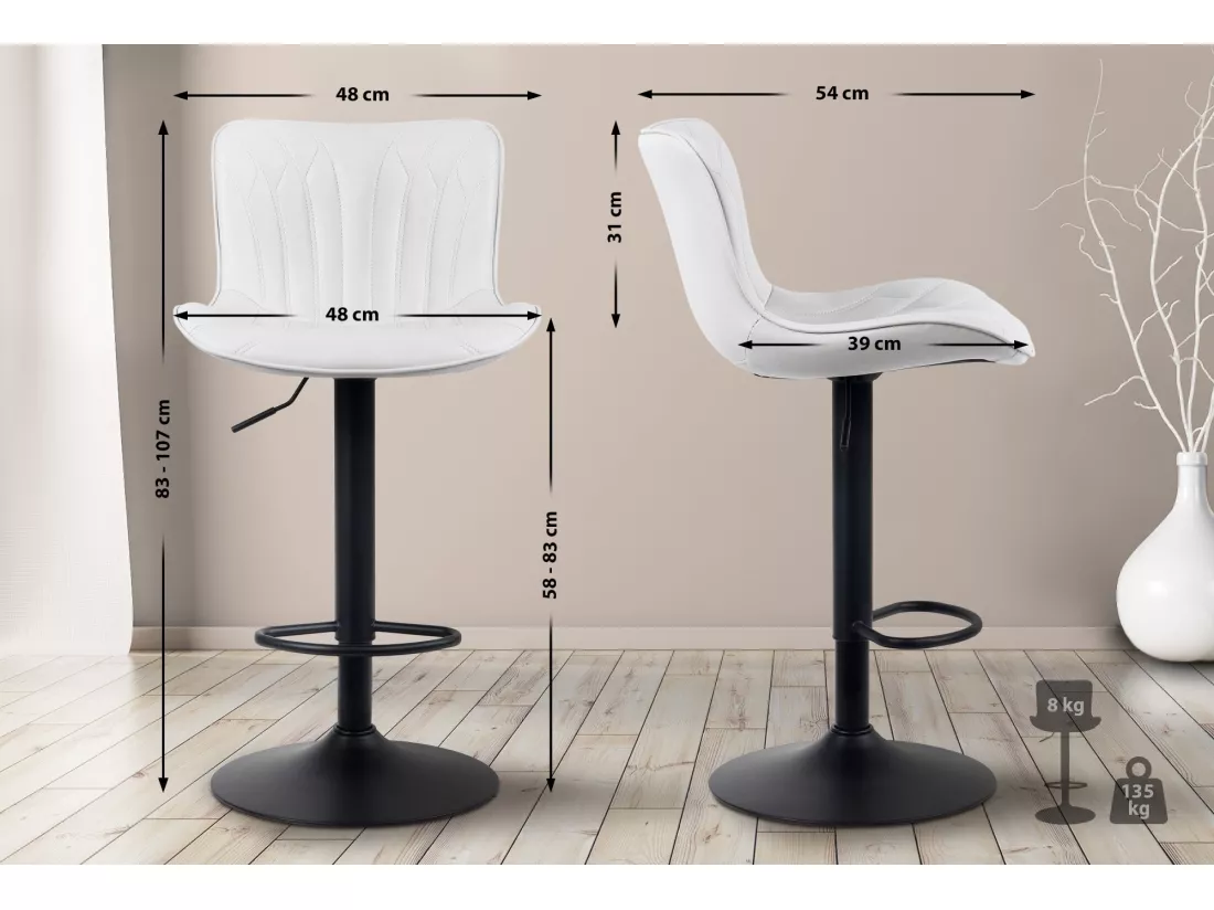 Lot de 2 Tabouret de bar - Similicuir - Blanc - Linus