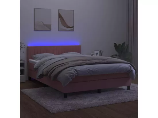 Sommier tapissier avec matelas et LED Rose 140x190 cm Velours