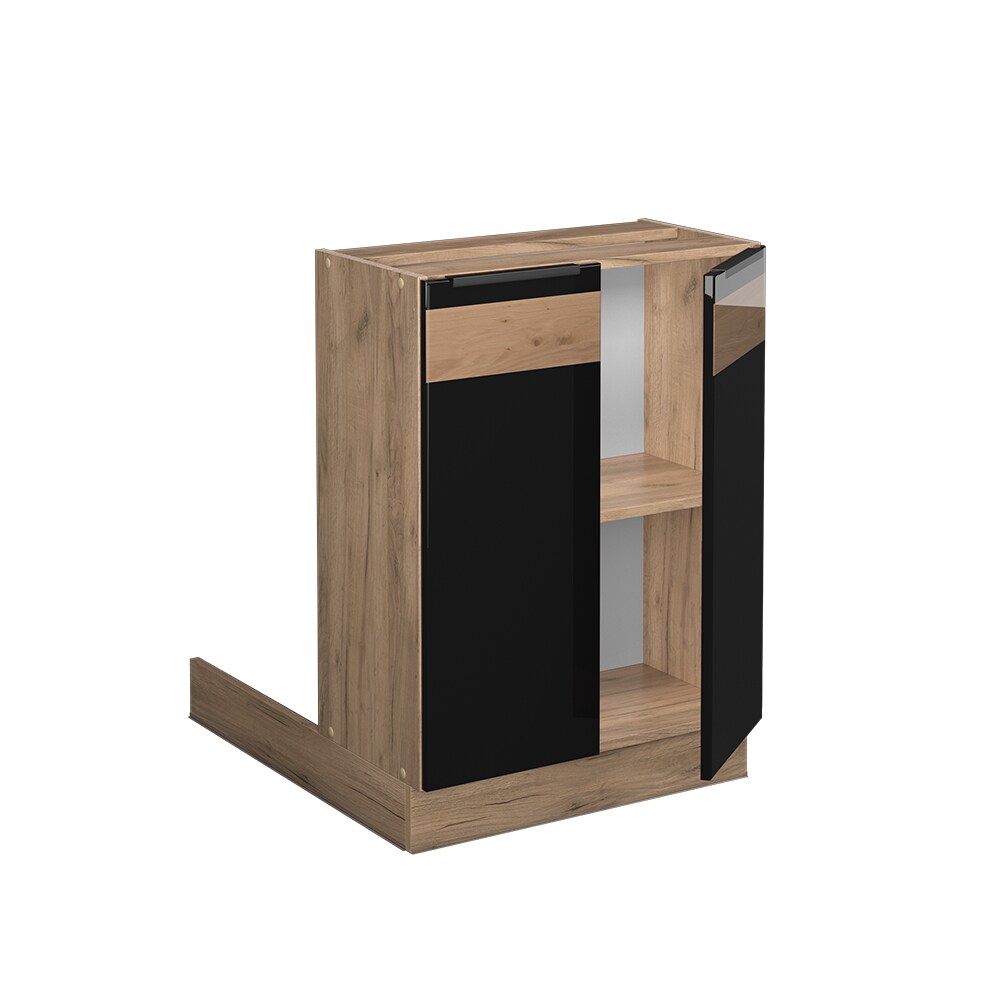 Vicco Regalinselunterschrank Küchenschrank Küchenmöbel Fame-Line Eiche Schwarz 60 cm modern Hochglanz