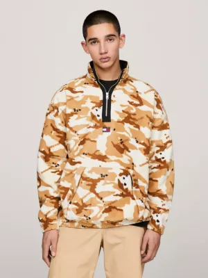 Moletom de lã com zíper frontal e estampa camuflada Woodland, tamanho grande.