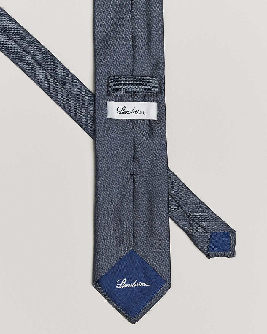 Stenströms Printed Silk Tie 7,5cm Mid Grey