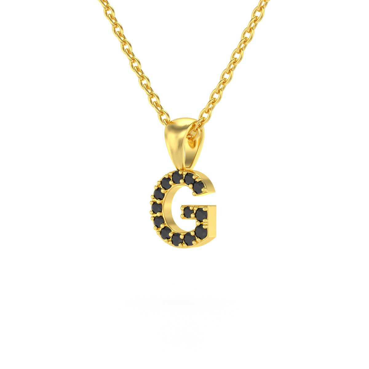 Collier Pendentif ADEN Lettre G Or 750 Jaune Diamant Noir Chaine Or 750 incluse 0.72grs