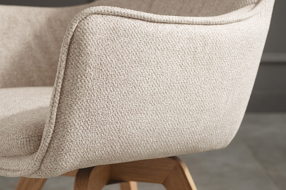 Drehbarer Design Stuhl VOGUE beige natur Strukturstoff Eichenholz 360° mit Armlehne