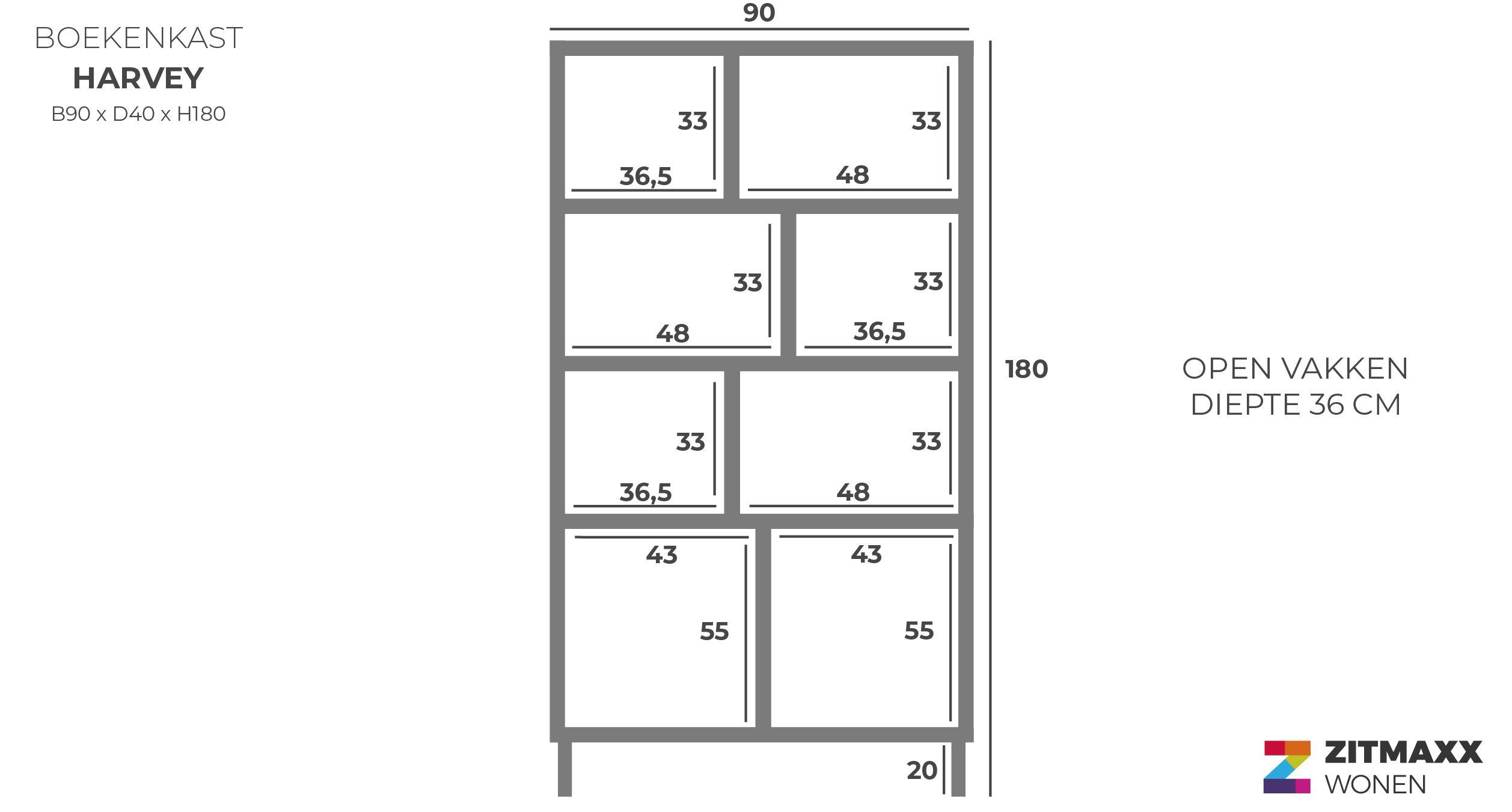 Boekenkast 96132 Harvey B90 x D40 x H180 cm