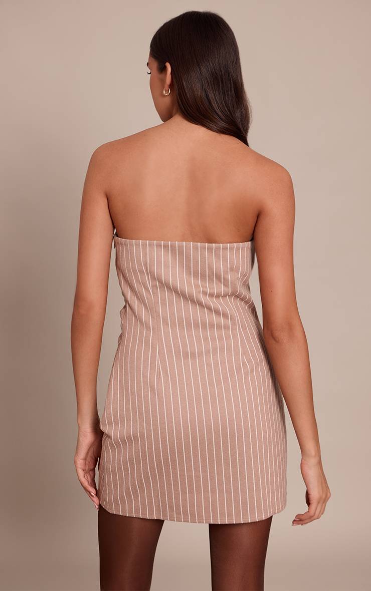 Taupe Robe Moulante Bustier À Rayures Tennis Brossées