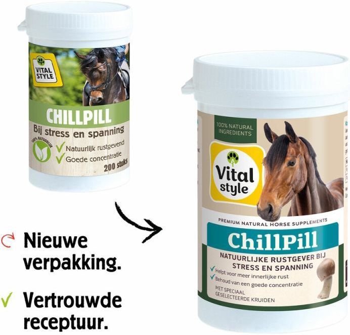 VITALstyle Chillpill - Paarden Supplement - Bij Stress En Spanning - Met o.a. Agaricus Blazei & Calcium - 200 stuks