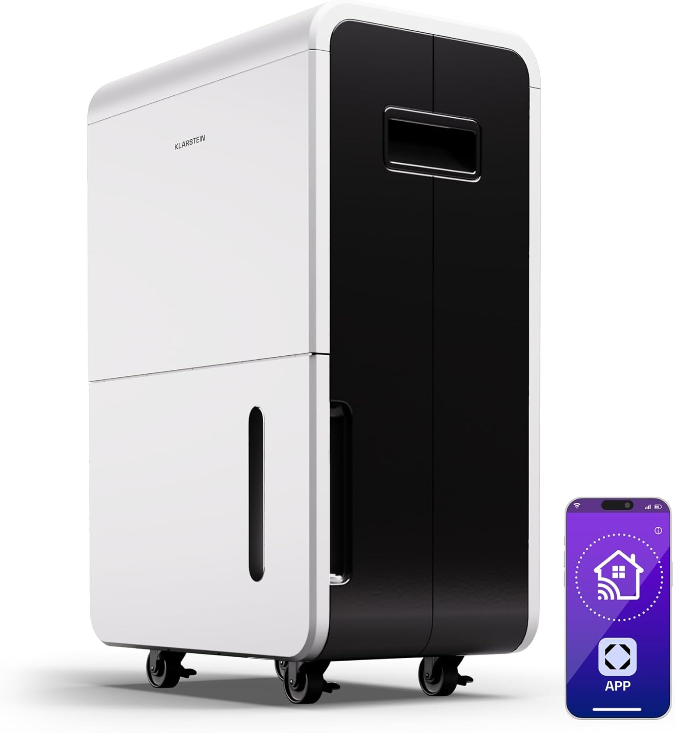 Klarstein DryFy Grand Smart 55L Luftentfeuchter - 55L/Tag, WiFi App Steuerung, 8L Tank, 24h Timer, Elektrischer Entfeuchter, Automatische Abschaltung, Für Räume 40-50m², Weiß