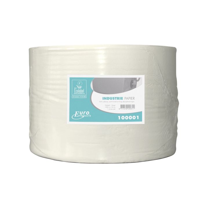 Industrierol poetsrol 1000 meter 24cm 1laags cellulose wit (100001)