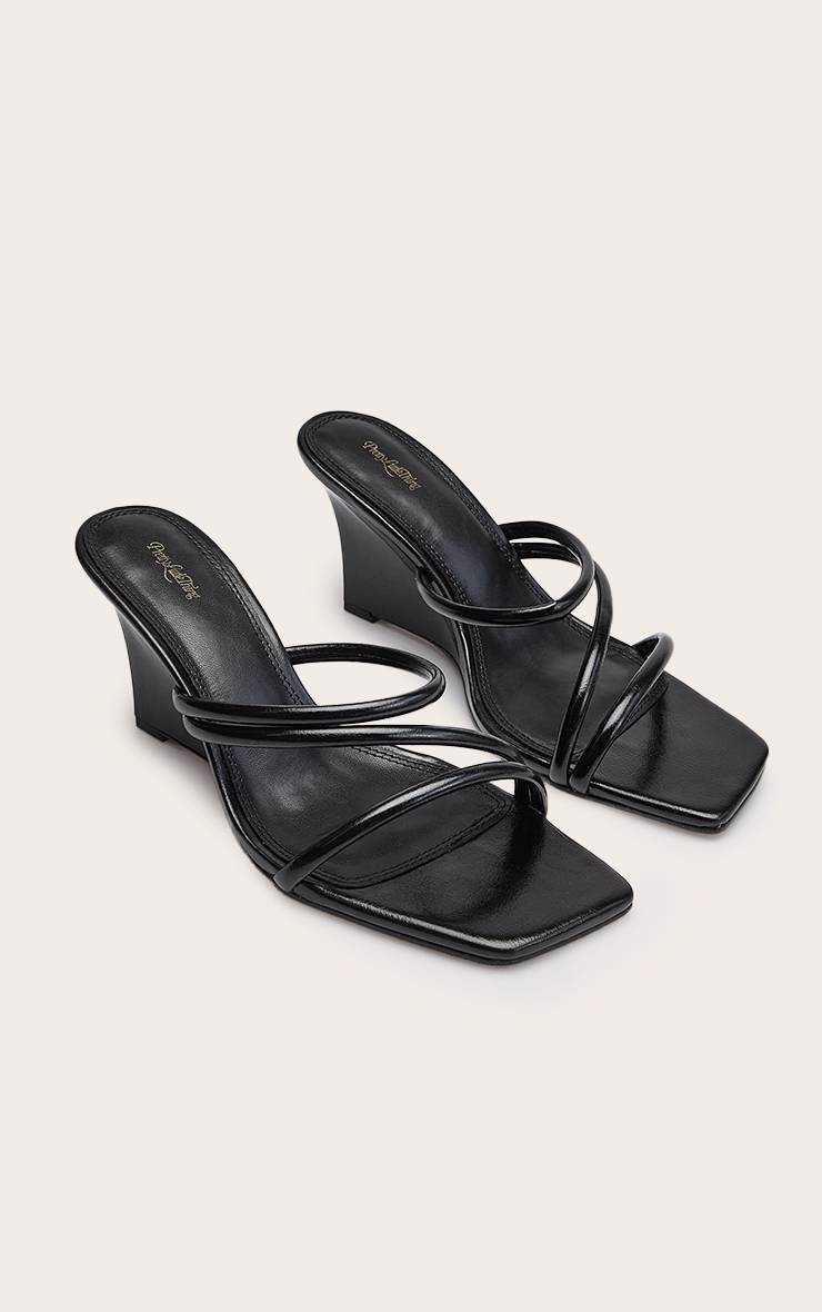 Noir Mule Compensée À Brides En Synthétiquecuir