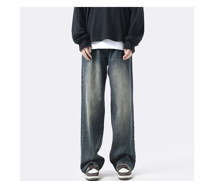 Savenne - Mid Rise Washed Straight Leg Jeans