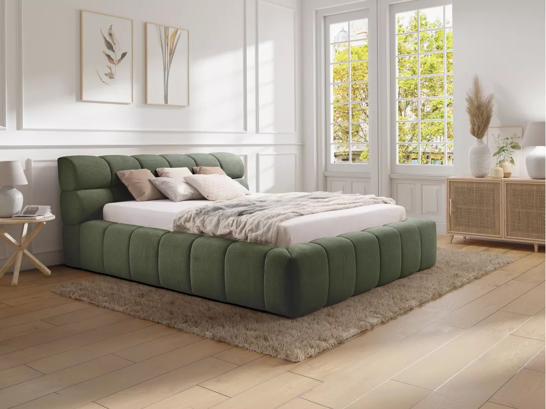 Lit coffre 160 x 200 cm - Tissu - Vert - FORVIK de Pascal Morabito