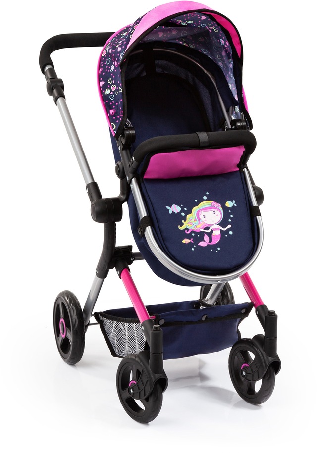 Bayer Kombi-Puppenwagen »Vario, Blau/Pink/Herzchen« inkl. Wickeltasche