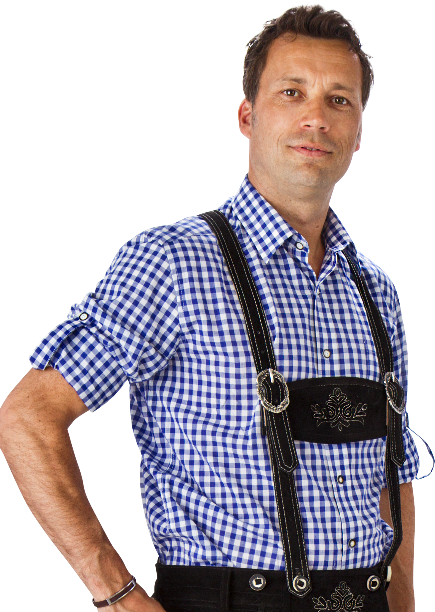 Wit Blauwe Blouse Heren Lange Mouw Krempelarm