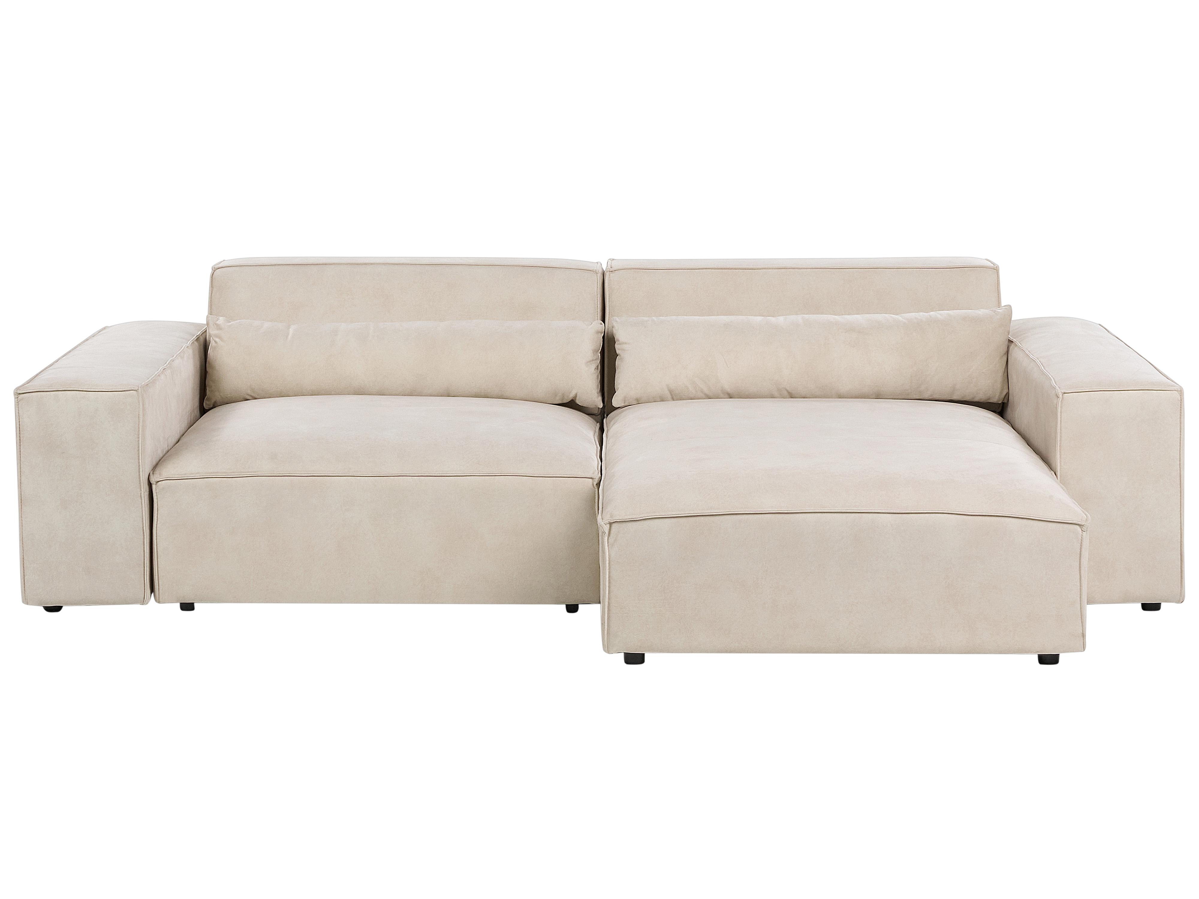 Modulaire hoekbank 2-zits HELLNAR Fluweel Lichtbeige met ottomaan linkszijdig