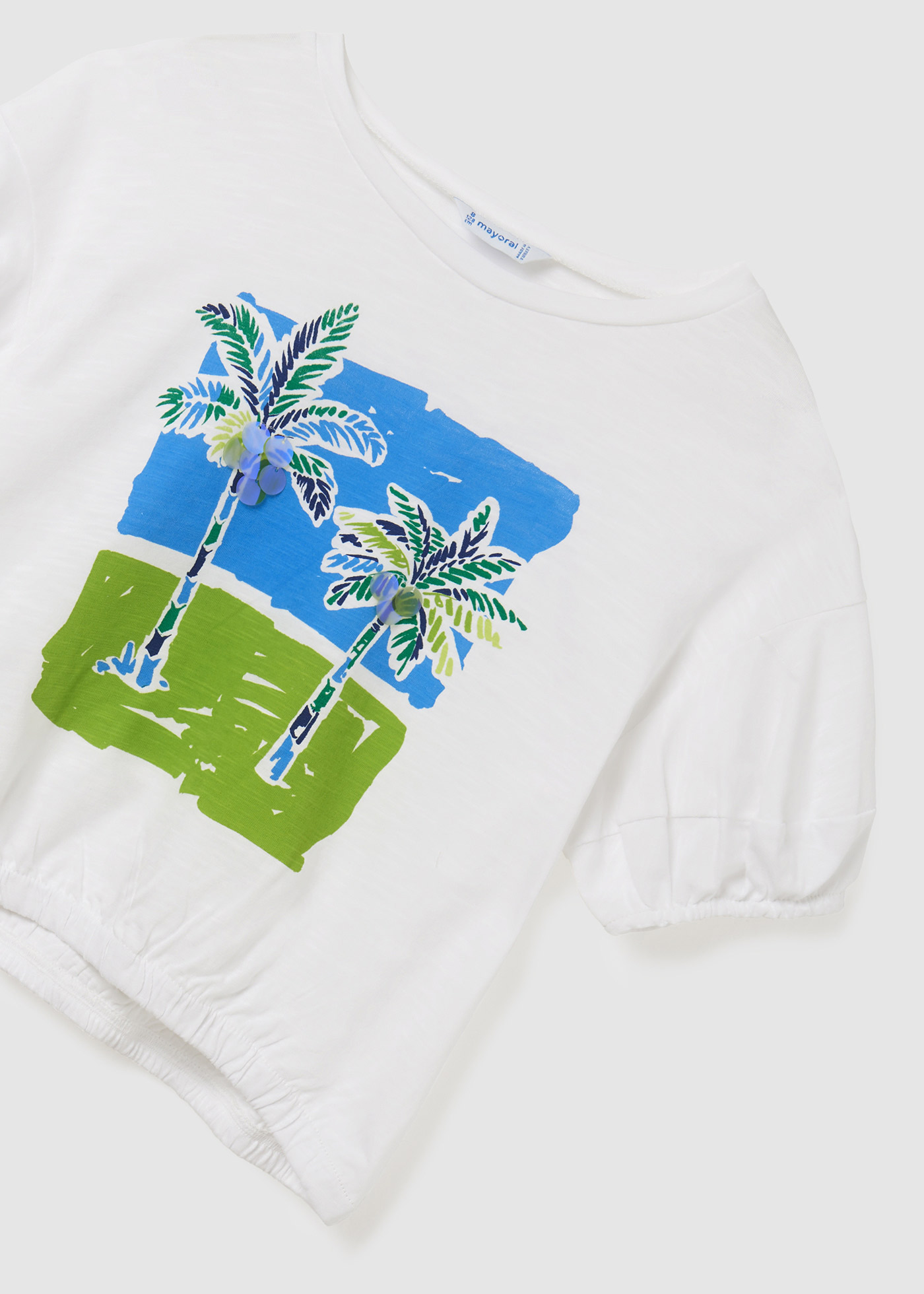 Camiseta feminina de algodão sustentável com mangas bufantes