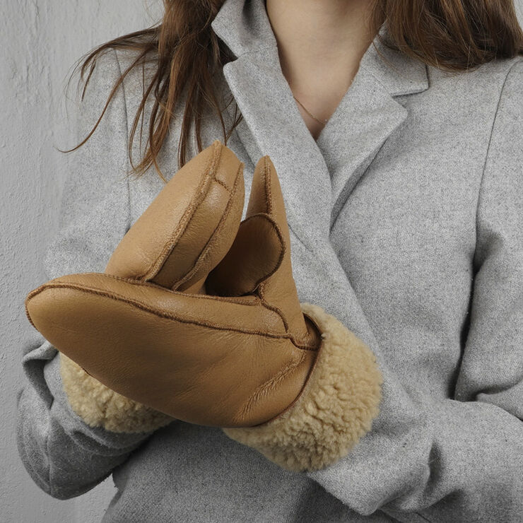 Lovelies VINSON - MITTENS - SHEEP SKIN WITH CURLY SHEARLING AROUND TH Almond / champagn