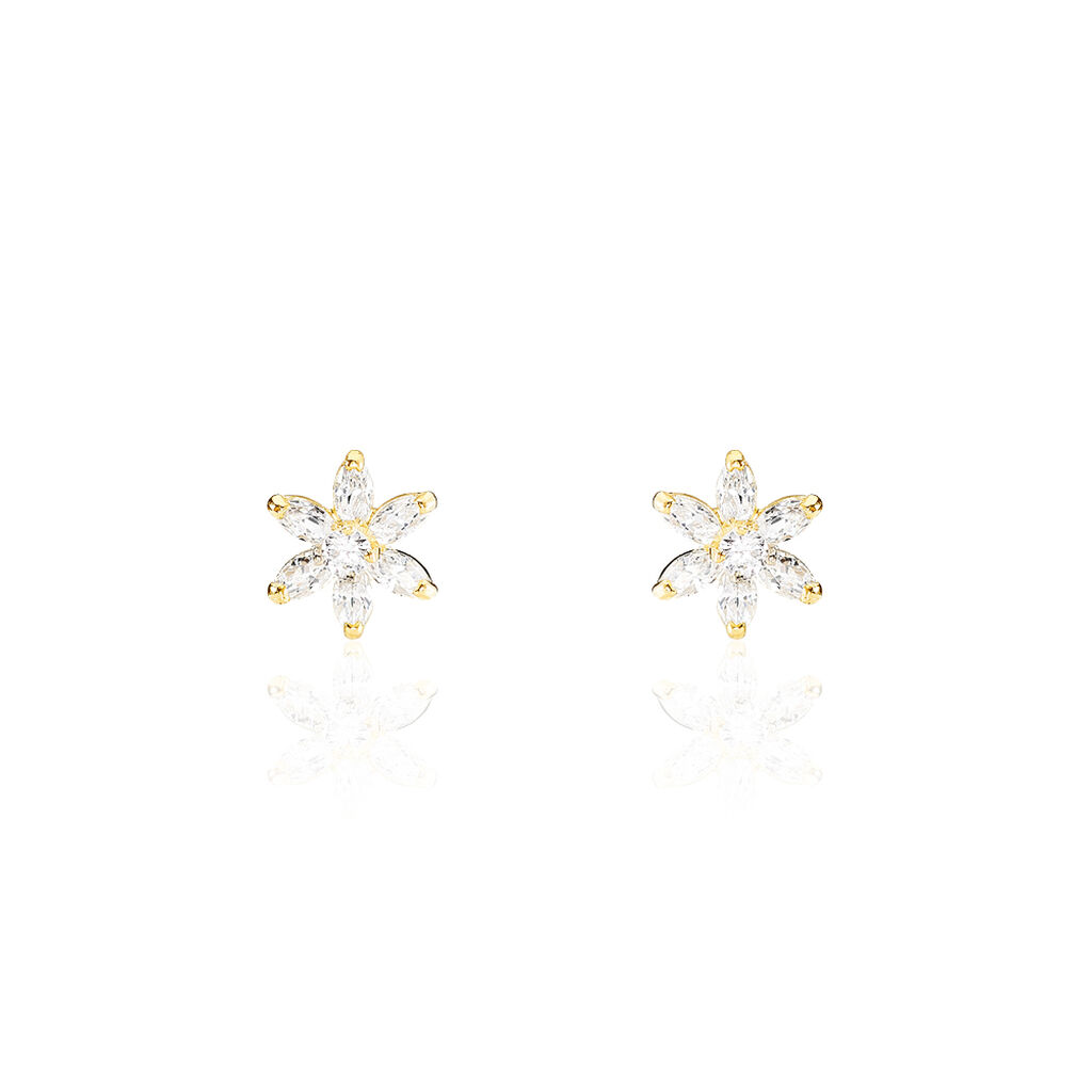Boucles D'oreilles Puces Eleanor Fleur Or Jaune Oxyde De Zirconium